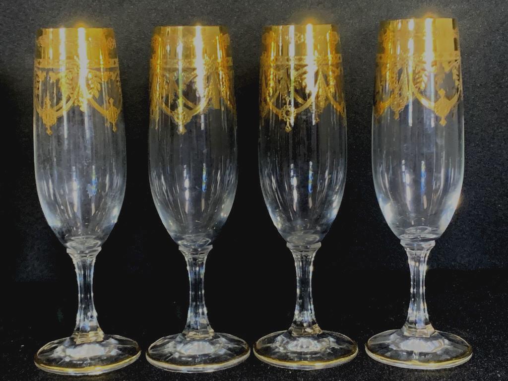 INTERGLASS CRYSTAL & GOLD (4) CHAMPAGNE GLASSES (1 of 4)
