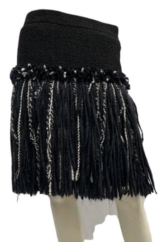 CHANEL TWEED WOOL BLACK & WHITE FRINGE SKIRT 34 (1 of 3)