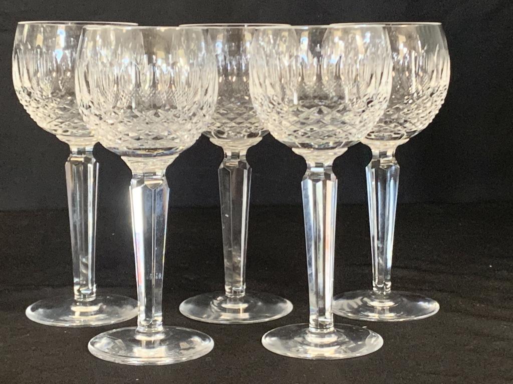 WATERFORD CRYSTAL "COLLEEN"5x BALLOON WINE GLASSES: Five (5) Balloon Wine Glasses Colleen Tall Stem (Cut) by WATERFORD CRYSTAL Height: 7 1/8 in Width: 3 1/8 in