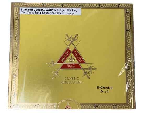 MONTECRISTO CLASSIC CHURCHILL BOX OF 20 CIGARS NIB: Montecristo Classic Churchill Box of 20 (FACTORY SEALED) Bearing the most iconic cigar band in the world is one of the cigars that made Montecristo a legend. The Montecristo Classic boasts the highest