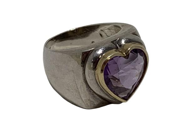 STERLING SILVER 14K GOLD AMETHYST HEART RING 6.5 (1 of 9)