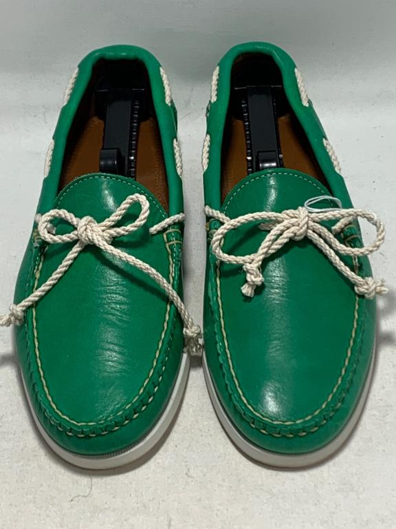 RALPH LAUREN THAD COLLECTION GREEN LEATHER SIZE 10: Ralph Lauren Collection Thad Leather green Boat Shoes. Brings Quality and creation together. Made with 360* rope lacing system, to make you feel like you are still on the water! Third party shipping r
