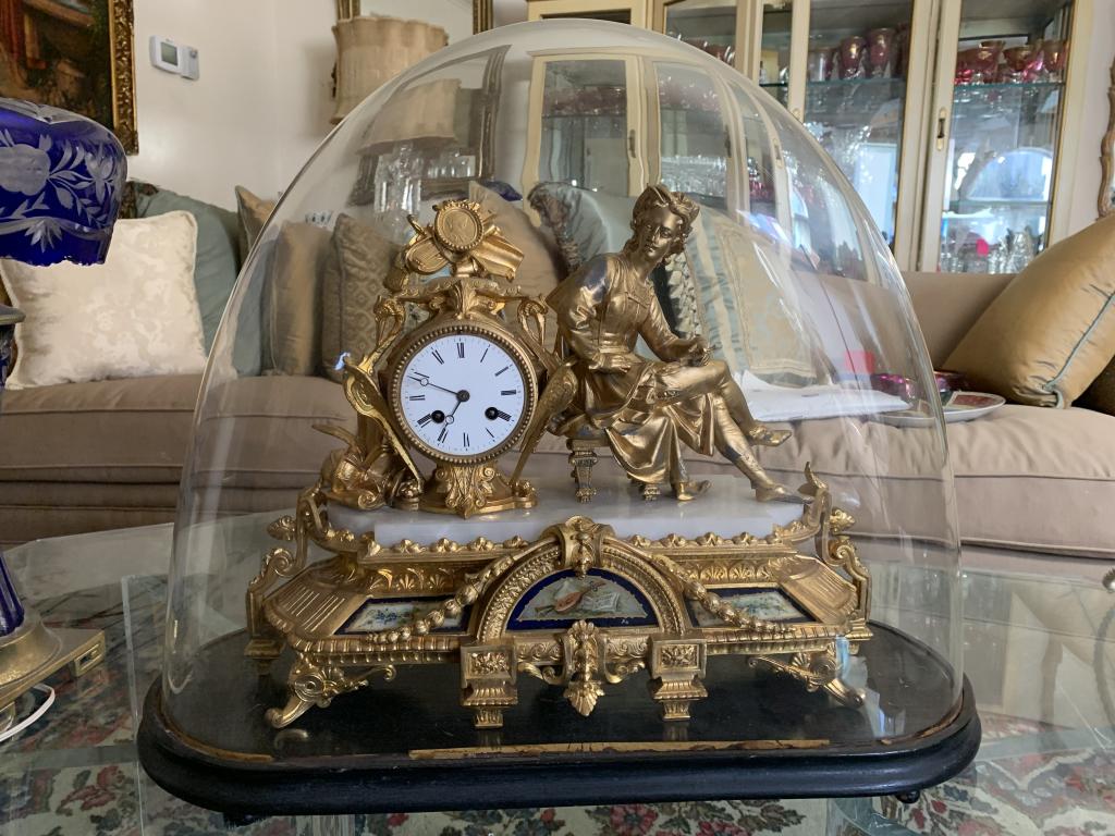 ANTIQUE FRENCH GOLD GILT FIGURAL MARBLE BASE CLOCK (1 of 15)