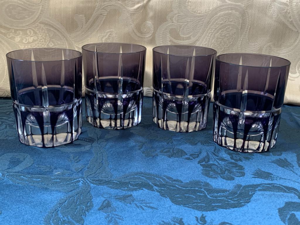 SET OF 4 AMETHYST CUT TO CLEAR CRYSTAL BAR GLASSES (1 of 7)