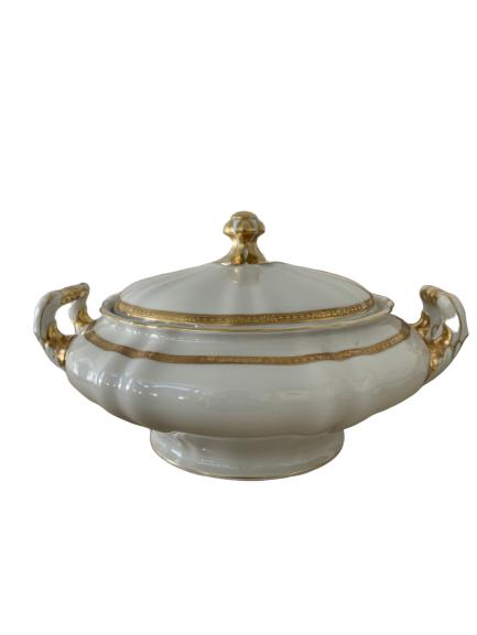 ELEGANT GOLD TRIM CHINA 2 HANDLE SERVING DISH&LID (1 of 5)