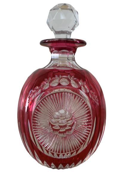 CRANBERRY CUT TO CLEAR ROUND WHISKEY DECANTER (1 of 5)