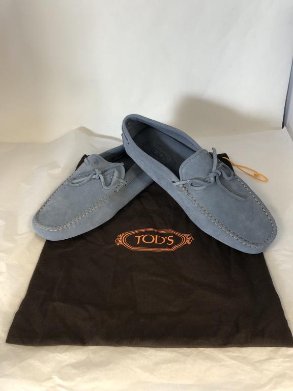 NEW TOD'S SOFT BLUE SUEDE TIE FRONT LOAFERS MENS 9: NEW TOD'S SOFT BLUE SUEDE TIE FRONT LOAFERS MENS 9 - MENS us size 9 in size - NEW with dustbag included as shown