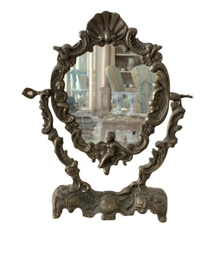ART NOUVEAU ANTIQUE METAL CHERUB SWINGING MIRROR (1 of 9)