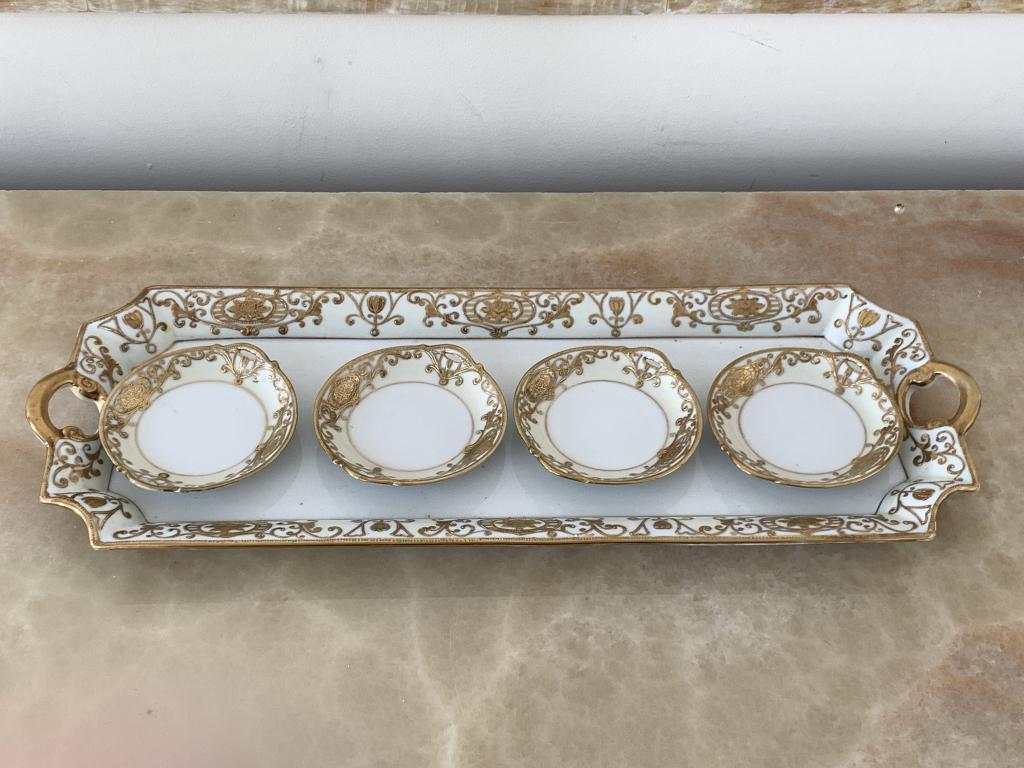NORITAKE HAND-PAINTED TRAY W/4 FINGER BOWLS (1 of 10)