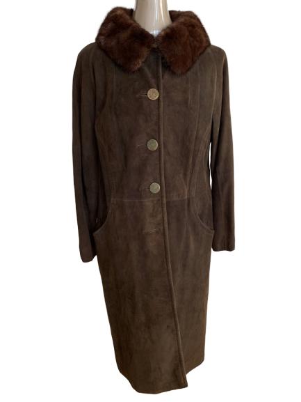 VINTAGE 60'S BROWN SUEDE COAT W/ FUR COLLAR M (1 of 7)