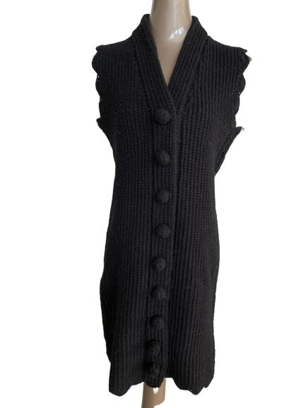 VINTAGE 60'S MOD BLACK HANDKNIT VEST TUNIC DRESS M (1 of 5)
