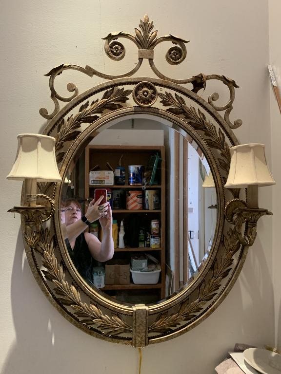 ORNATE LEAF METAL WALL MIRROR LIT W/CANDELABRA (1 of 5)