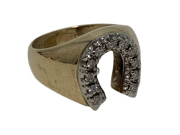 14K GOLD W/ DIAMONDS LUCKY HORSESHOE RING 7 (1 of 8)