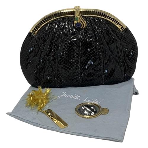 JUDITH LEIBER BLACK SNAKESKIN GOLD FRAME EVE BAG (1 of 8)