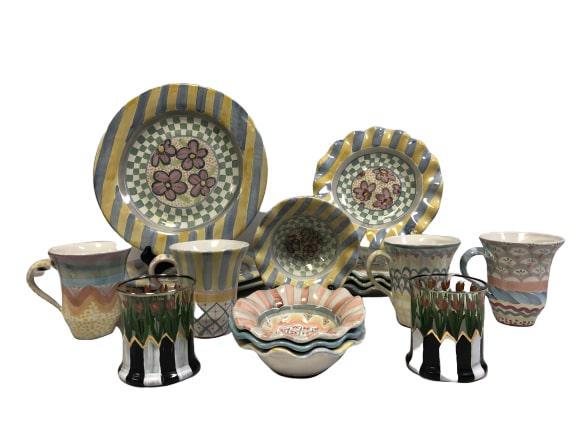 MCKENZIE-CHILDS COLORFUL SIGNED POTTERY DISH LOT (1 of 15)