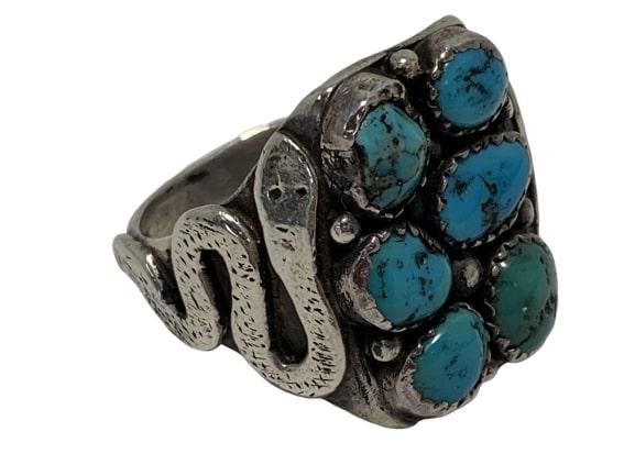 NAVAJO TURQUOISE/SNAKES STERLING SILVER RING 12.5 (1 of 9)
