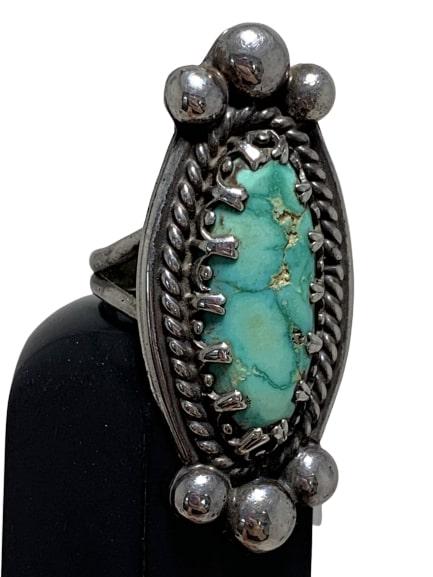 VINTAGE STERLING SILVER DOT TURQUOISE BAR RING 6.5 (1 of 10)