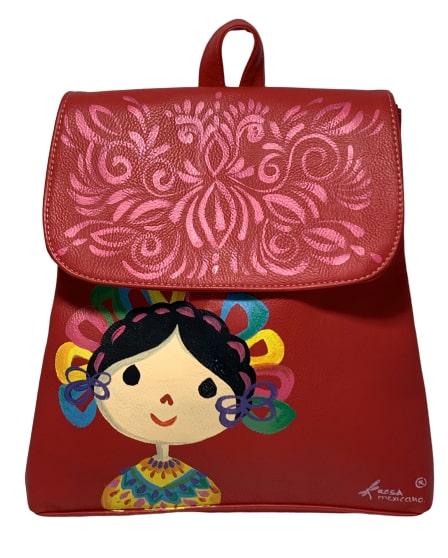 ROSA MEXICANO HANDPAINTED GIRL FACE RED BACKPACK (1 of 8)