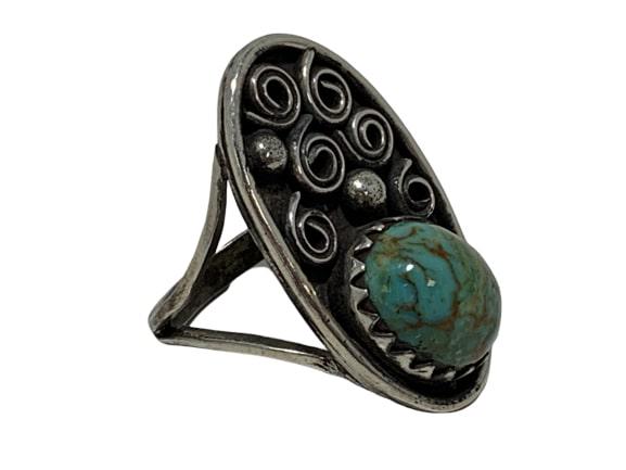 NAVAJO STERLING GRN TURQUOISE KARMA BAR RING 5.5 (1 of 9)