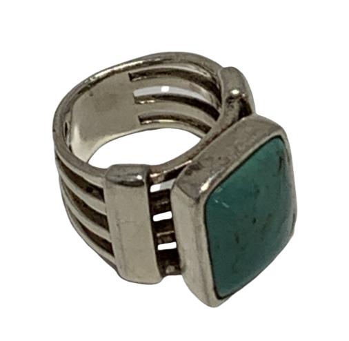 STERLING SILVER 4 BAR LARGE TURQUOISE RING SZ 6.75 (1 of 6)