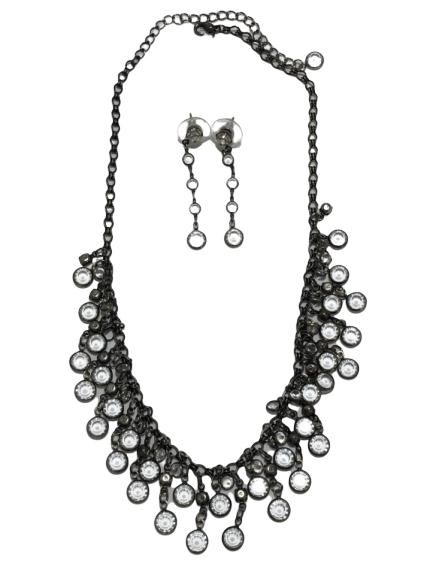 DANGLING CRYSTALS SILVER NECKLACE & EARRING SET (1 of 9)
