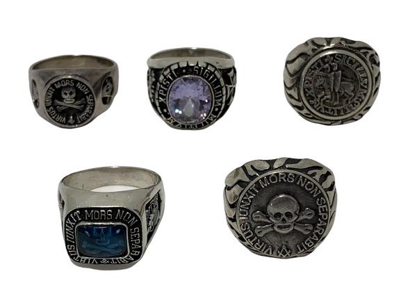 LOT OF 5 MENS SILVER CLASS RING RINGS MASON SKULLS (1 of 8)