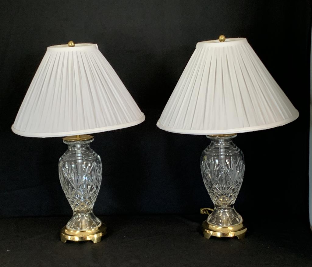 Waterford Cut Crystal Base Match Pair Table Lamps