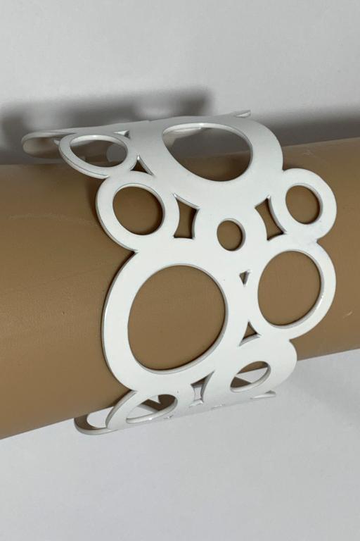 MID MOD WHITE ENAMEL CIRCLES XLARGE CUFF BRACELET (1 of 5)