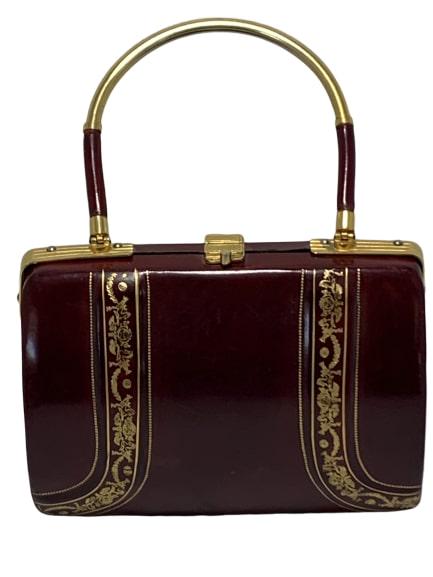 VINTAGE BURGUNDY GOLD PAINTED REGAL BOX EVE PURSE (1 of 6)