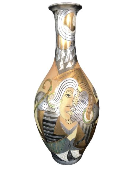 VINTAGE KALIFANO FACES CARVED 28" POTTERY VASE (1 of 9)