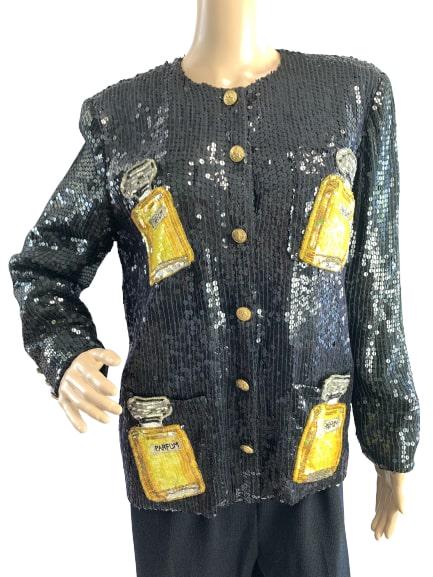 DESIGNER CHANEL PARFUM SEQUINED BLACK EVE JACKET M (1 of 8)