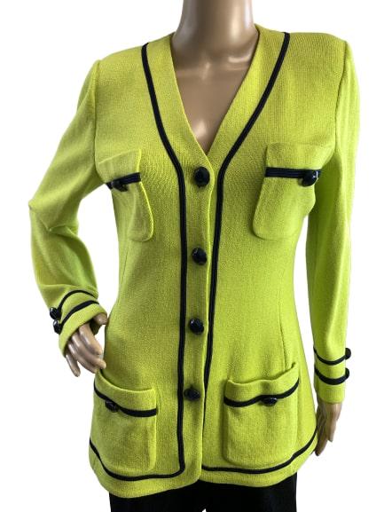 ST JOHN COLLECTION CHARTREUSE W/NAVY TRIM JACKET 6 (1 of 8)