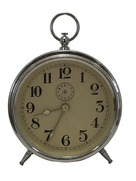 ANTIQUE SILVER LOOP-TOP TABLE DESK ROUND CLOCK 5" (1 of 6)