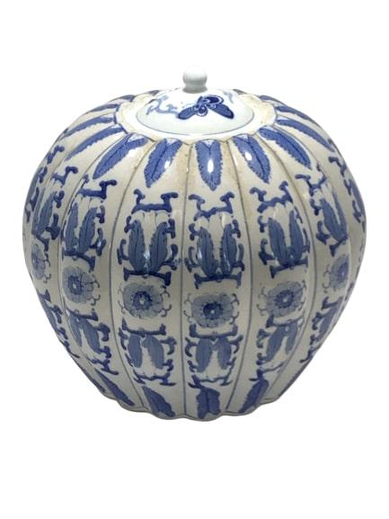 BLUE & WHITE CERAMIC POT VASE FLORAL PRINT (1 of 7)