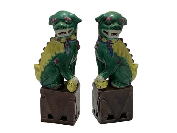 VINTAGE PAIR FOO DOGS HAND PAINTED SIGNED & NUMBER (1 of 8)