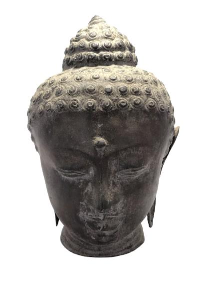 CAST BRONZE THAI BUDDHA HEAD STATUE DIETY 14" (1 of 8)