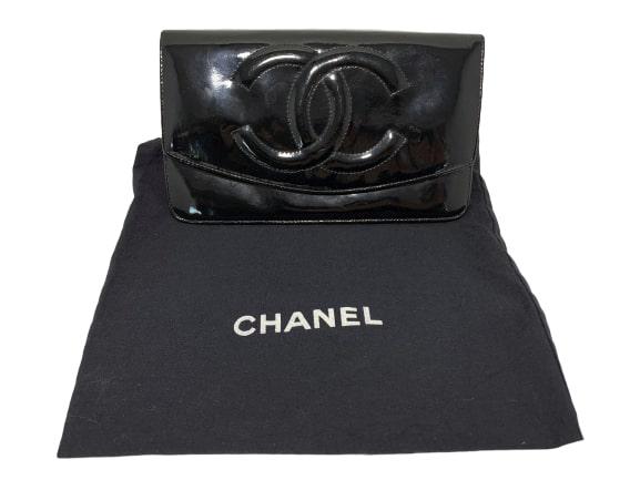 CHANEL PATENT BLACK ENVELOPE CLUTCH WALLET PURSE (1 of 7)
