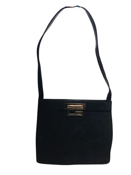 GUCCI BLACK SUEDE LEATHER G BUCKLE DESIGNER PURSE (1 of 11)