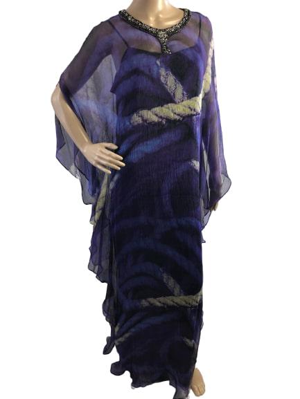 NEW TERI JON PURPLE ART SILK BEADED KAFTAN GOWN 14 (1 of 10)