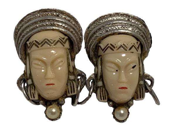 ANTIQUE FUNKY ASIAN FACES W/  HOOPS CLIP EARRINGS (1 of 7)