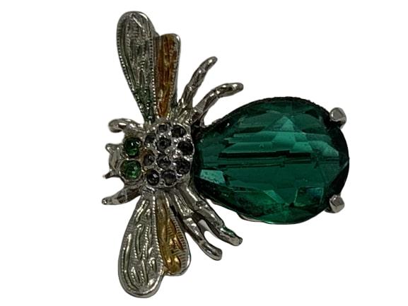 ANTIQUE EMERALD GREEN STONE BEE BROOCH (1 of 6)