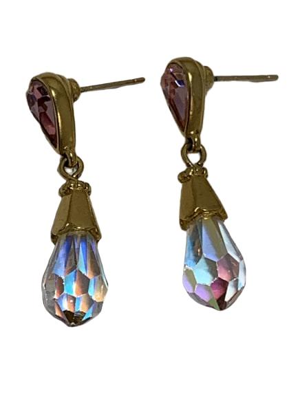 SWAROVSKI SIGNED CRYSTAL TEAR DROP PIERCE EARRINGS (1 of 4)