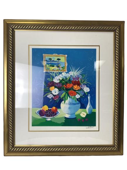 SIGNED PICOT WATERCOLOR SERIGRAPH BOUQUET FRAMED (1 of 6)