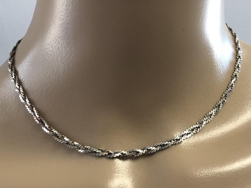925 STERLING SILVER BRAIDED CHAIN CHOKER NECKLACE: 925 STERLING SILVER BRAIDED CHAIN CHOKER NECKLACE - 8.2 grams total weight - 16" total length - Good condition for this unique chain!