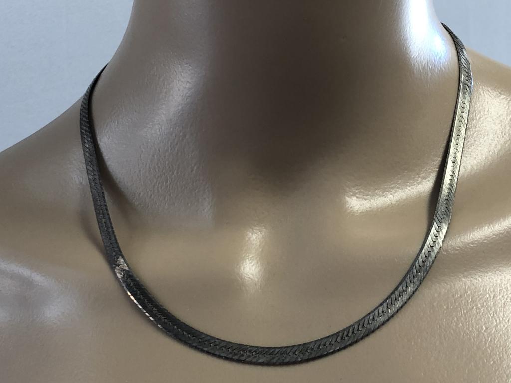 925 STERLING SILVER HERRINGBONE NECKLACE 18" LONG (1 of 6)