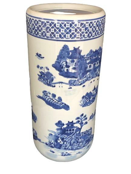 ASIAN BLUE WHITE POTTERY 18" VASE /UMBRELLA HOLDER (1 of 5)