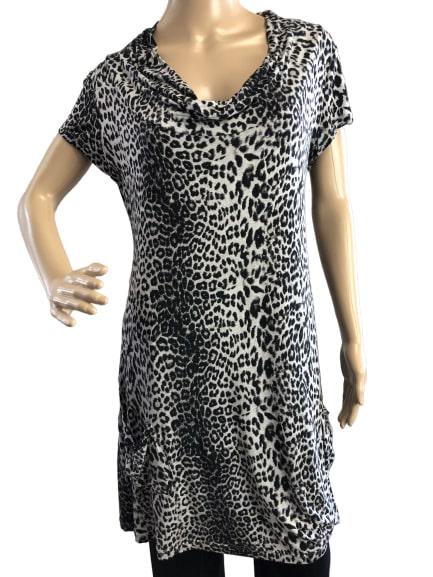 VANILLA SOFT LEOPARD PRINT JERSEY COWL NK DRESS M (1 of 6)