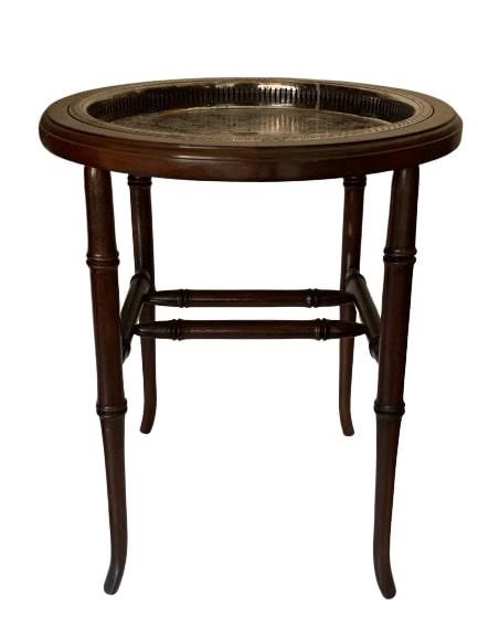 ELEGANT SILVERPLATE ENGRAVED TRAY INSET INTO TABLE (1 of 5)