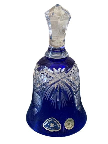 BOHEMIAN CRYSTAL COBALT CUT TO CLEAR ELEGANT BELL (1 of 5)