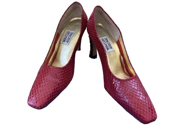 TIMOTHY HITSMAN FUSHIA LEATHER SNAKE PUMPS SZ 10 (1 of 5)